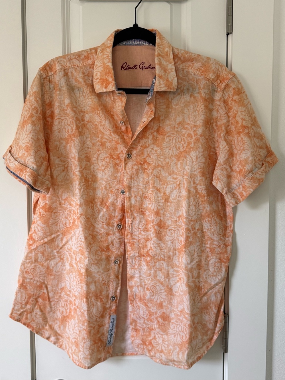 Robert Graham Orange & Cream Floral Short-Sleeve Button-Up Shirt